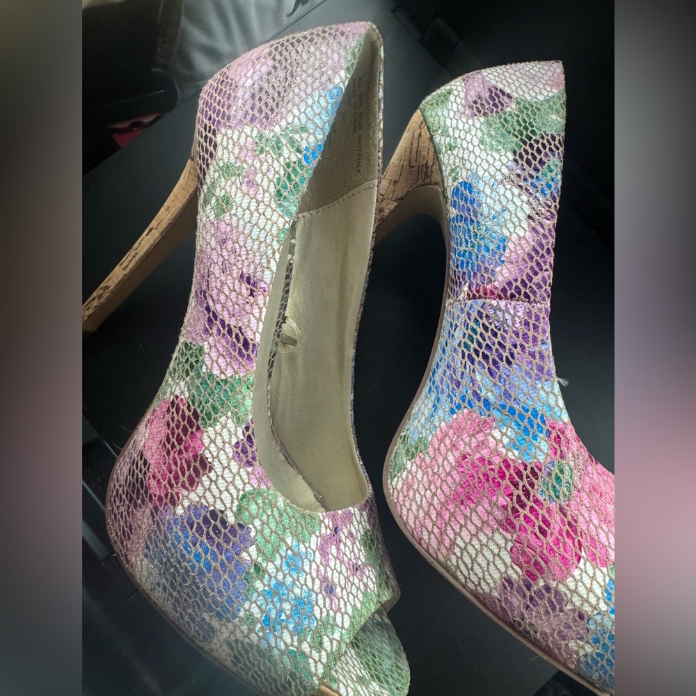 Floral Peep-Toe Heels